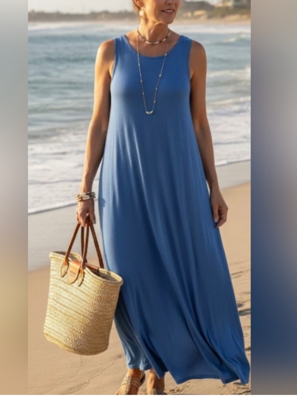 J. Jill Pima Cotton Sleeveless Maxi Dress Azure Blue Women's Size 4X NWT Beach